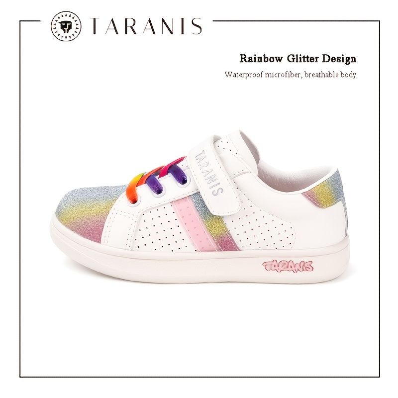 Rainbow Glitter Design Ribbon Vandtætte Åndbare Pigesneakers
