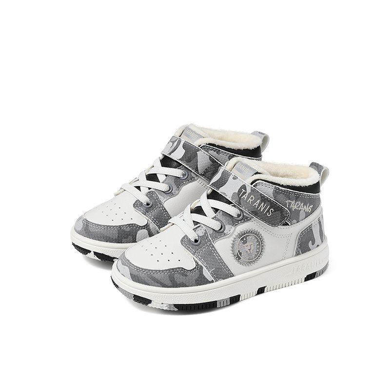 Toddler Winter Plus Velvet Warm Sneakers Blød Sål Skridsikker Krogløkke Fastener High Top Basketball Sko Til Baby Drenge Piger