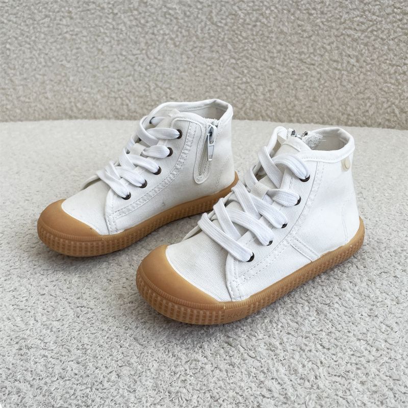 Unisex Solid Canvas Sko Blødsålede Anti-slip Åndbare Sneakers Med Snøre Til Drenge Piger