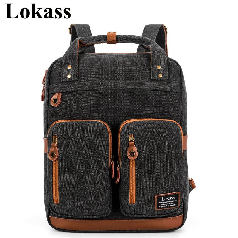 1 Stk Lokass Holdbar Student Laptop Rygsæk Drenge/pige Vandtæt Rejse College Taske Til 15.6 Tommer Notebook Computer Letvægt Casual Canvas Briefcase Til Mænd Kvinder (sort)