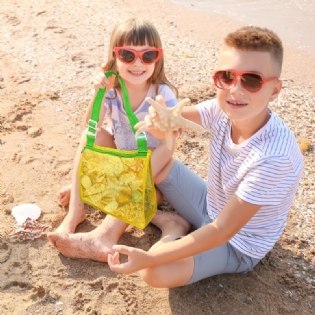 4 Stk Strandlegetøj Nettaske Børneskalkollektionstaske Bærbar Taske Med Lynlås Til Opbevaring Af Shell Drenge Piger