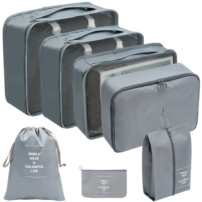 7 Stk Rejsetaske Nylon Bagage Organizer Tøj Sko Kosmetik Toiletartikler Opbevaringstasker